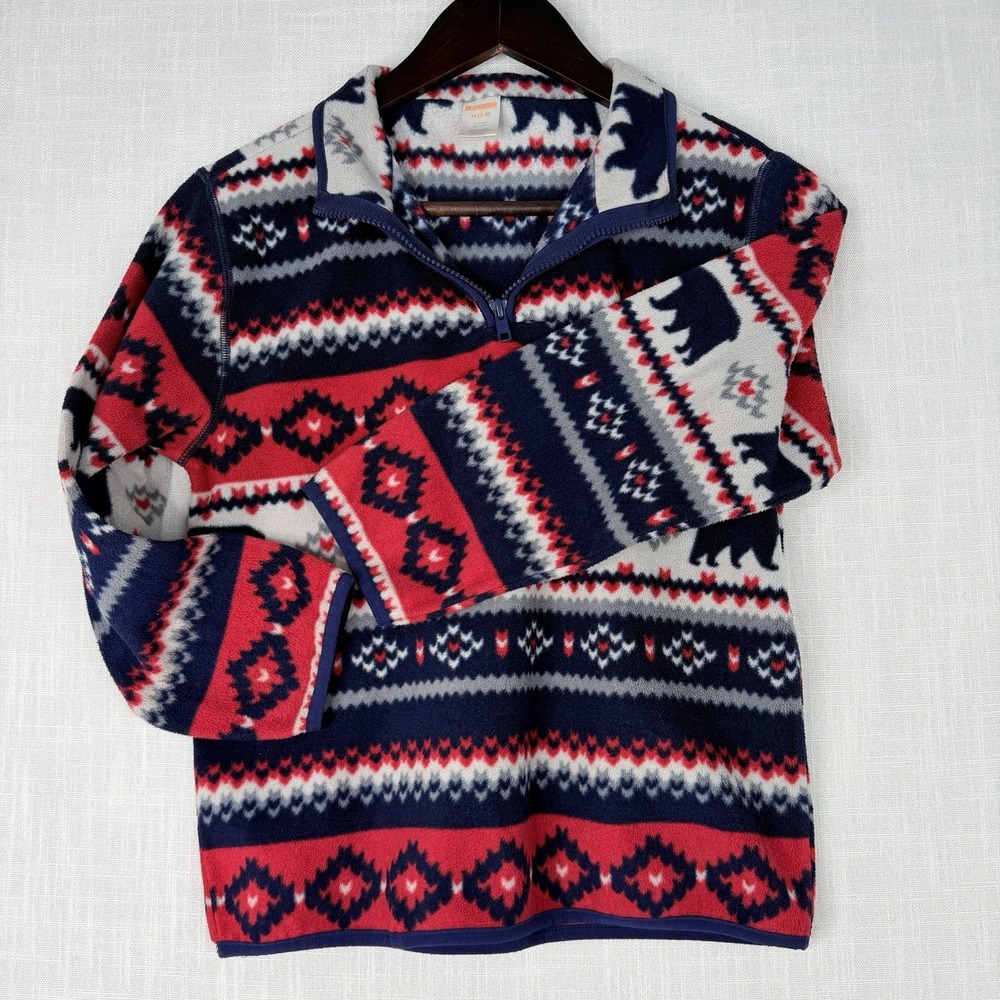 Gymboree Fleece Pullover Jacket Bear Xmas Theme Outerwear Boy Sz 7/8 -zip